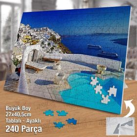 Asil Hobi Otel Havuzu-Beyaz Evler-Deniz-Manzara-Yapboz-Ayak Destekli 240 Parça Puzzle