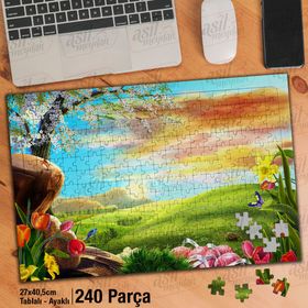 Asil Hobi Ova-Ağaç-Çiçekler-Doğa-Manzara Yapboz-Ayak Destekli Çerçeveli 240 Parça Puzzle
