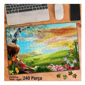 Asil Hobi Ova-Ağaç-Çiçekler-Doğa-Manzara Yapboz-Ayak Destekli Çerçeveli 240 Parça Puzzle