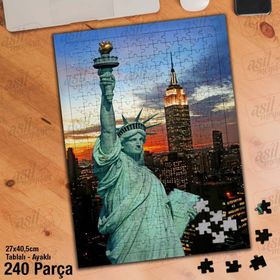 Asil Hobi Özgürlük Heykeli-New York-Şehir Yapboz-Ayak Destekli Çerçeveli 240 Parça Puzzle