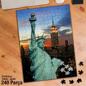 Asil Hobi Özgürlük Heykeli-Newyork-Şehir-Manzara Yapboz-Ayak Destekli Çerçeveli 240 Parça Puzzle