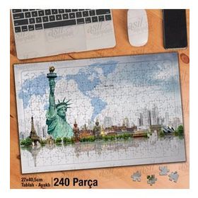 Asil Hobi Özgürlük Heykeli-Yansıma-Eyfel Kulesi Yapboz-Ayak Destekli Çerçeveli 240 Parça Puzzle