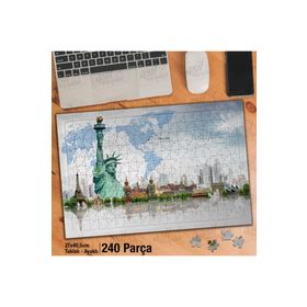 Asil Hobi Özgürlük Heykeli-Yansıma-Eyfel Kulesi Yapboz-Ayak Destekli Çerçeveli 240 Parça Puzzle