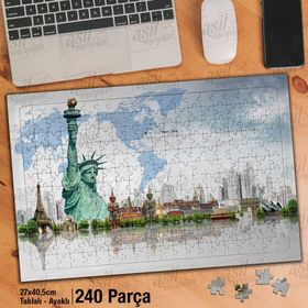 Asil Hobi Özgürlük Heykeli-Yansıma-Eyfel Kulesi Yapboz-Ayak Destekli Çerçeveli 240 Parça Puzzle
