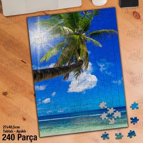 Asil Hobi Palmiye Ağacı-Deniz-Güneş-Manzara-Doğa Yapboz-Ayak Destekli Çerçeveli 240 Parça Puzzle