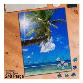 Asil Hobi Palmiye Ağacı-Deniz-Güneş-Manzara-Doğa Yapboz-Ayak Destekli Çerçeveli 240 Parça Puzzle