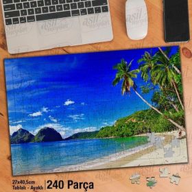 Asil Hobi Palmiye Ağacı-Deniz-Güneş-Manzara-Doğa Yapboz-Ayak Destekli Çerçeveli 240 Parça Puzzle