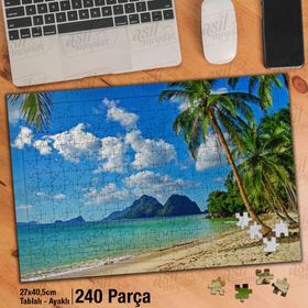 Asil Hobi Palmiye Ağaçları-Deniz-Dağlar-Gökyüzü Yapboz-Ayak Destekli Çerçeveli 240 Parça Puzzle