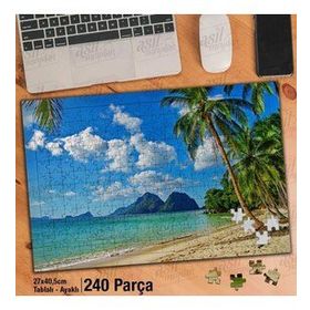 Asil Hobi Palmiye Ağaçları-Deniz-Dağlar-Gökyüzü Yapboz-Ayak Destekli Çerçeveli 240 Parça Puzzle