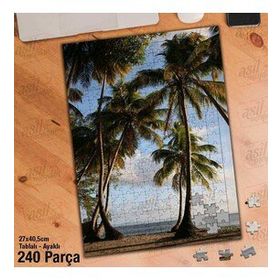 Asil Hobi Palmiye Ağaçları-Gökyüzü-Deniz-Manzara Yapboz-Ayak Destekli Çerçeveli 240 Parça Puzzle