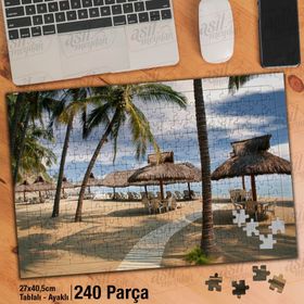 Asil Hobi Palmiye Ağaçları-Sahil-Deniz-Manzara Yapboz-Ayak Destekli Çerçeveli 240 Parça Puzzle