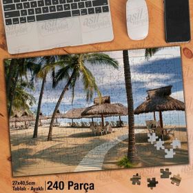 Asil Hobi Palmiye Ağaçları-Sahil-Deniz-Manzara Yapboz-Ayak Destekli Çerçeveli 240 Parça Puzzle