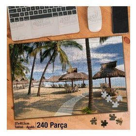 Asil Hobi Palmiye Ağaçları-Sahil-Deniz-Manzara Yapboz-Ayak Destekli Çerçeveli 240 Parça Puzzle