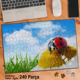 Asil Hobi Papatya Üzerinde Uğur Böceği-Şans Yapboz-Ayak Destekli Çerçeveli 240 Parça Puzzle