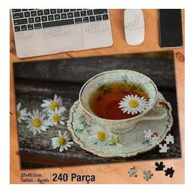 Asil Hobi Papatyalar-Çay Fincanı-Çay-İçecek Yapboz-Ayak Destekli Çerçeveli 240 Parça Puzzle