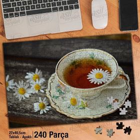 Asil Hobi Papatyalar-Çay Fincanı-Çay-İçecek Yapboz-Ayak Destekli Çerçeveli 240 Parça Puzzle