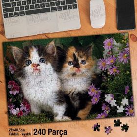 Asil Hobi Papatyalar-Sevimli Mavi Gözlü Kediler Yapboz-Ayak Destekli Çerçeveli 240 Parça Puzzle