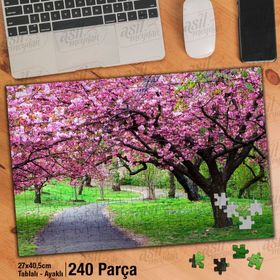 Asil Hobi Pembe Kiraz Ağacı Çiçekleri-Yürüyüş Yolu Yapboz-Ayak Destekli Çerçeveli 240 Parça Puzzle