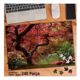 Asil Hobi Pembe Yapraklı Ağaç-Doğa-Göl-Manzara Yapboz-Ayak Destekli Çerçeveli 240 Parça Puzzle