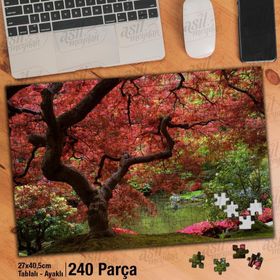 Asil Hobi Pembe Yapraklı Ağaç-Doğa-Göl-Manzara Yapboz-Ayak Destekli Çerçeveli 240 Parça Puzzle
