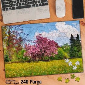 Asil Hobi Pembe Yapraklı Ağaç-Doğa-Göl-Manzara Yapboz-Ayak Destekli Çerçeveli 240 Parça Puzzle