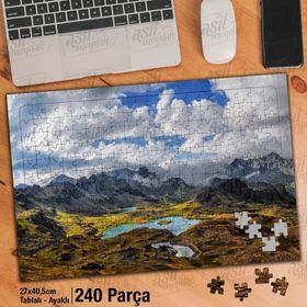 Asil Hobi Peyzaj-Dağlar-Göl-Bulutlar-Manzara Yapboz-Ayak Destekli Çerçeveli 240 Parça Puzzle