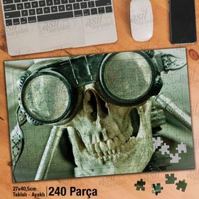 Asil Hobi Pilot-Kurukafa-Gözlük-Kemik Yapboz-Ayak Destekli Çerçeveli 240 Parça Puzzle