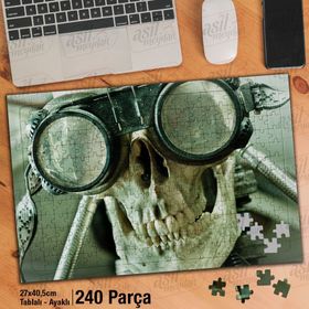 Asil Hobi Pilot-Kurukafa-Gözlük-Kemik Yapboz-Ayak Destekli Çerçeveli 240 Parça Puzzle
