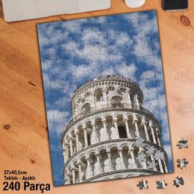 Asil Hobi Pisa Kulesi-Gökyüzü-Manzara-Mimari Yapboz-Ayak Destekli Çerçeveli 240 Parça Puzzle