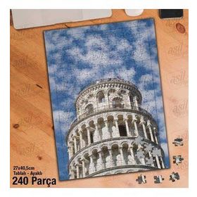 Asil Hobi Pisa Kulesi-Gökyüzü-Manzara-Mimari Yapboz-Ayak Destekli Çerçeveli 240 Parça Puzzle