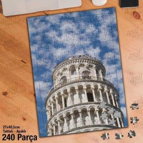 Asil Hobi Pisa Kulesi-Gökyüzü-Manzara-Mimari Yapboz-Ayak Destekli Çerçeveli 240 Parça Puzzle
