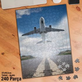 Asil Hobi Pisten Havalanan Uçak-Gökyüzü Yapboz-Ayak Destekli Çerçeveli 240 Parça Puzzle