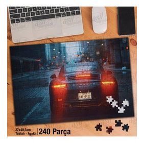 Asil Hobi Porsche-Gece-Şehir-Sokak-Spor Lüks Yapboz-Ayak Destekli Çerçeveli 240 Parça Puzzle