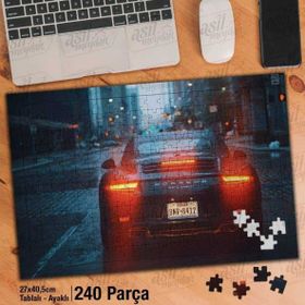 Asil Hobi Porsche-Gece-Şehir-Sokak-Spor Lüks Yapboz-Ayak Destekli Çerçeveli 240 Parça Puzzle
