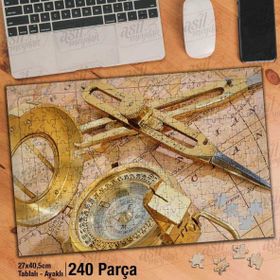 Asil Hobi Pusula-Dünya Harita-Pergel Yapboz-Ayak Destekli Çerçeveli 240 Parça Puzzle