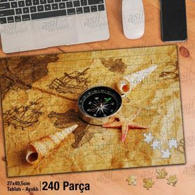 Asil Hobi Pusula-Harita-Deniz Yıldızı Yapboz-Ayak Destekli Çerçeveli 240 Parça Puzzle