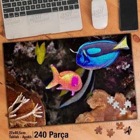 Asil Hobi Rengarenk Balıklar-Okyanus-Sualtı Yapboz-Ayak Destekli Çerçeveli 240 Parça Puzzle