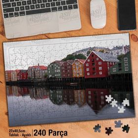 Asil Hobi Rengarenk Evler-Deniz-Yansıma-Manzara Yapboz-Ayak Destekli Çerçeveli 240 Parça Puzzle