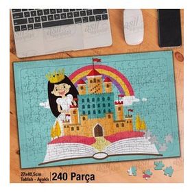 Asil Hobi Rengarenk Gökkuşağı-Şato-Prenses Yapboz-Ayak Destekli Çerçeveli 240 Parça Puzzle