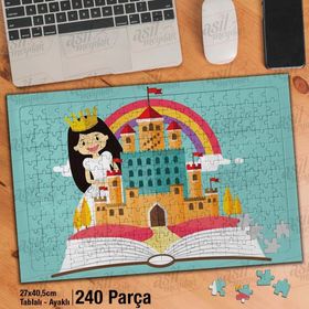Asil Hobi Rengarenk Gökkuşağı-Şato-Prenses Yapboz-Ayak Destekli Çerçeveli 240 Parça Puzzle