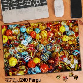 Asil Hobi Rengarenk Renkli Misketler-Nostaji-Çocuk Yapboz-Ayak Destekli Çerçeveli 240 Parça Puzzle