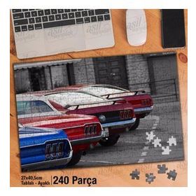 Asil Hobi Renkli Antika Arabalar-Spor-Otomobil Yapboz-Ayak Destekli Çerçeveli 240 Parça Puzzle