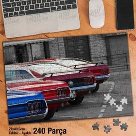 Asil Hobi Renkli Antika Arabalar-Spor-Otomobil Yapboz-Ayak Destekli Çerçeveli 240 Parça Puzzle