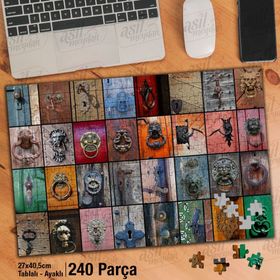 Asil Hobi Renkli Kapılar-Kapı Kolları Kolajı Yapboz-Ayak Destekli Çerçeveli 240 Parça Puzzle