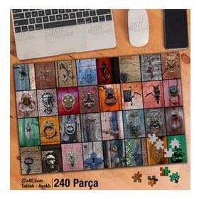Asil Hobi Renkli Kapılar-Kapı Kolları Kolajı Yapboz-Ayak Destekli Çerçeveli 240 Parça Puzzle