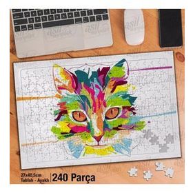 Asil Hobi Renkli Kedi Kafası-Hayvan Yapboz-Ayak Destekli Çerçeveli 240 Parça Puzzle
