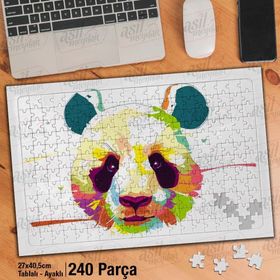 Asil Hobi Renkli Panda Kafası-Sevimli Hayvan Yapboz-Ayak Destekli Çerçeveli 240 Parça Puzzle