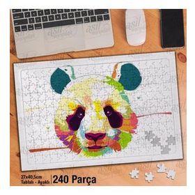 Asil Hobi Renkli Panda Kafası-Sevimli Hayvan Yapboz-Ayak Destekli Çerçeveli 240 Parça Puzzle