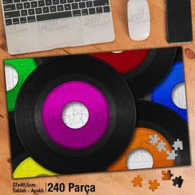 Asil Hobi Renkli Plaklar-Müzik-Melodi-Ses Yapboz-Ayak Destekli Çerçeveli 240 Parça Puzzle