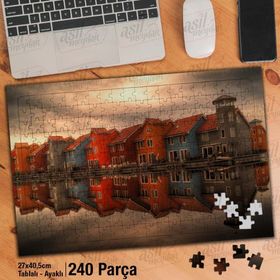 Asil Hobi Renkli Sıra Evler-Deniz-Yansıma-Mimari Yapboz-Ayak Destekli Çerçeveli 240 Parça Puzzle